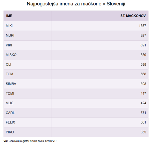 Najpogostejša imena muckov